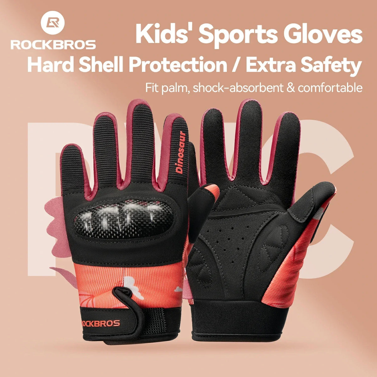ROCKBROS Guantes de bicicleta para niños de dedo completo con protección Hard Shell