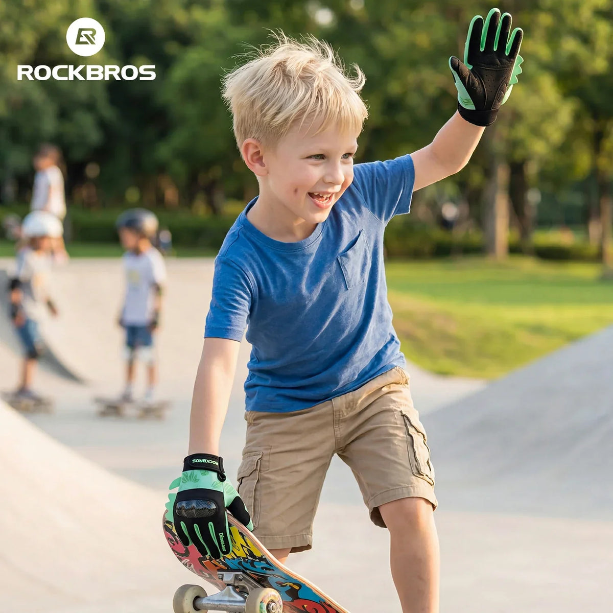 ROCKBROS Guantes de bicicleta para niños de dedo completo con protección Hard Shell