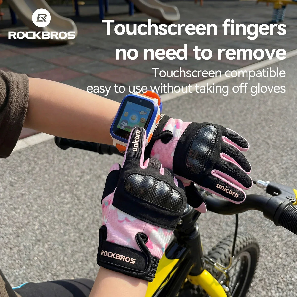 ROCKBROS Guantes de bicicleta para niños de dedo completo con protección Hard Shell