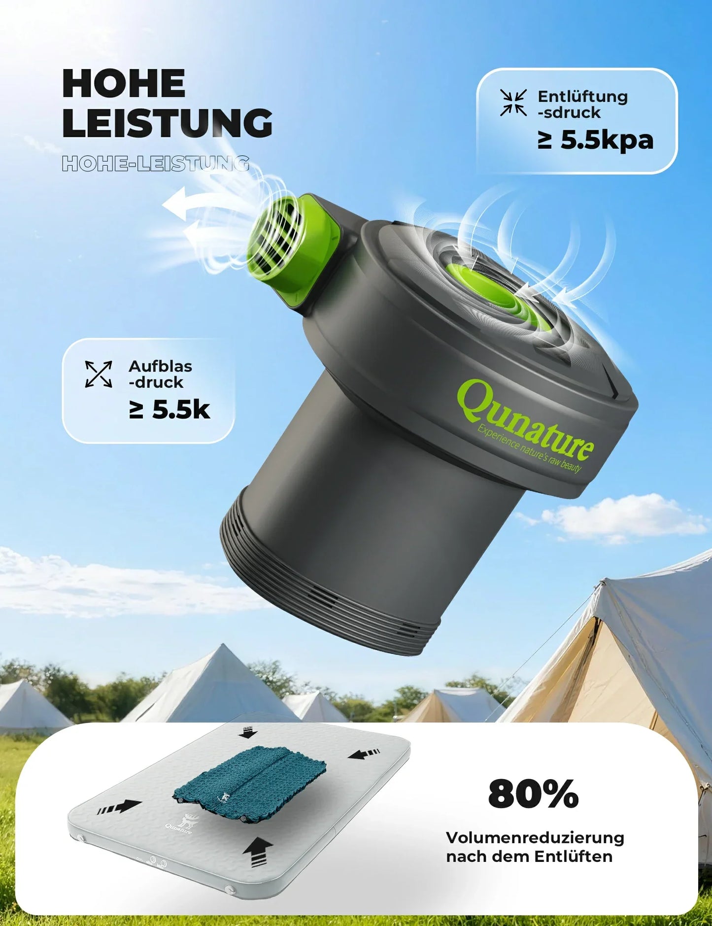 Bomba de aire eléctrica 2 en 1, infla y desinfla, batería recargable de 2000 mAh Quantum
