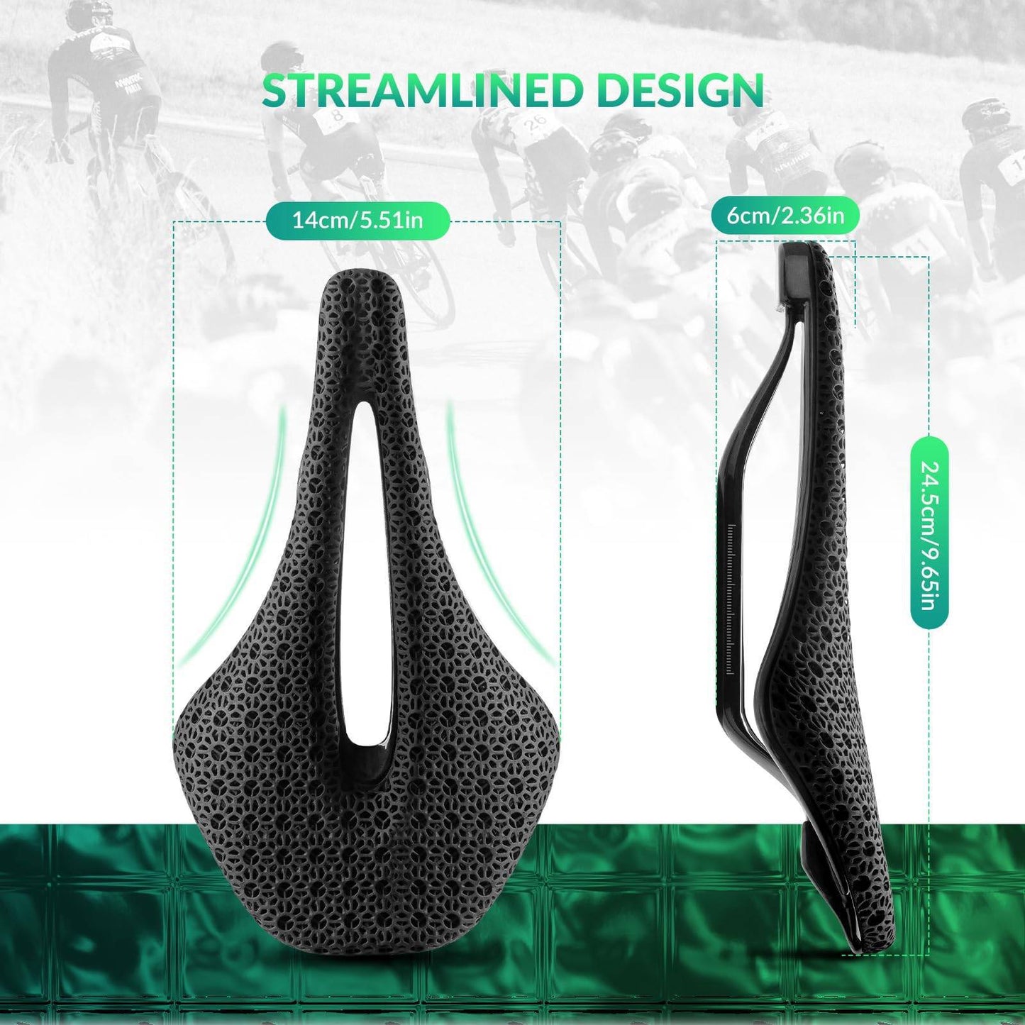 Sillín de bicicleta de carretera de carbono impreso en 3D, ultraligero, amortiguador, ergonómico, ROCKBROS