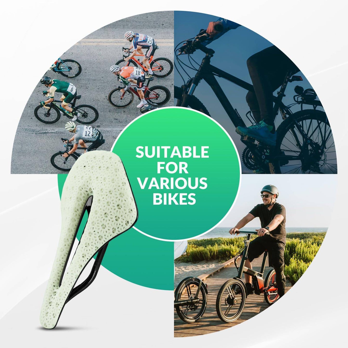Sillín de bicicleta de carretera de carbono impreso en 3D, ultraligero, amortiguador, ergonómico, ROCKBROS