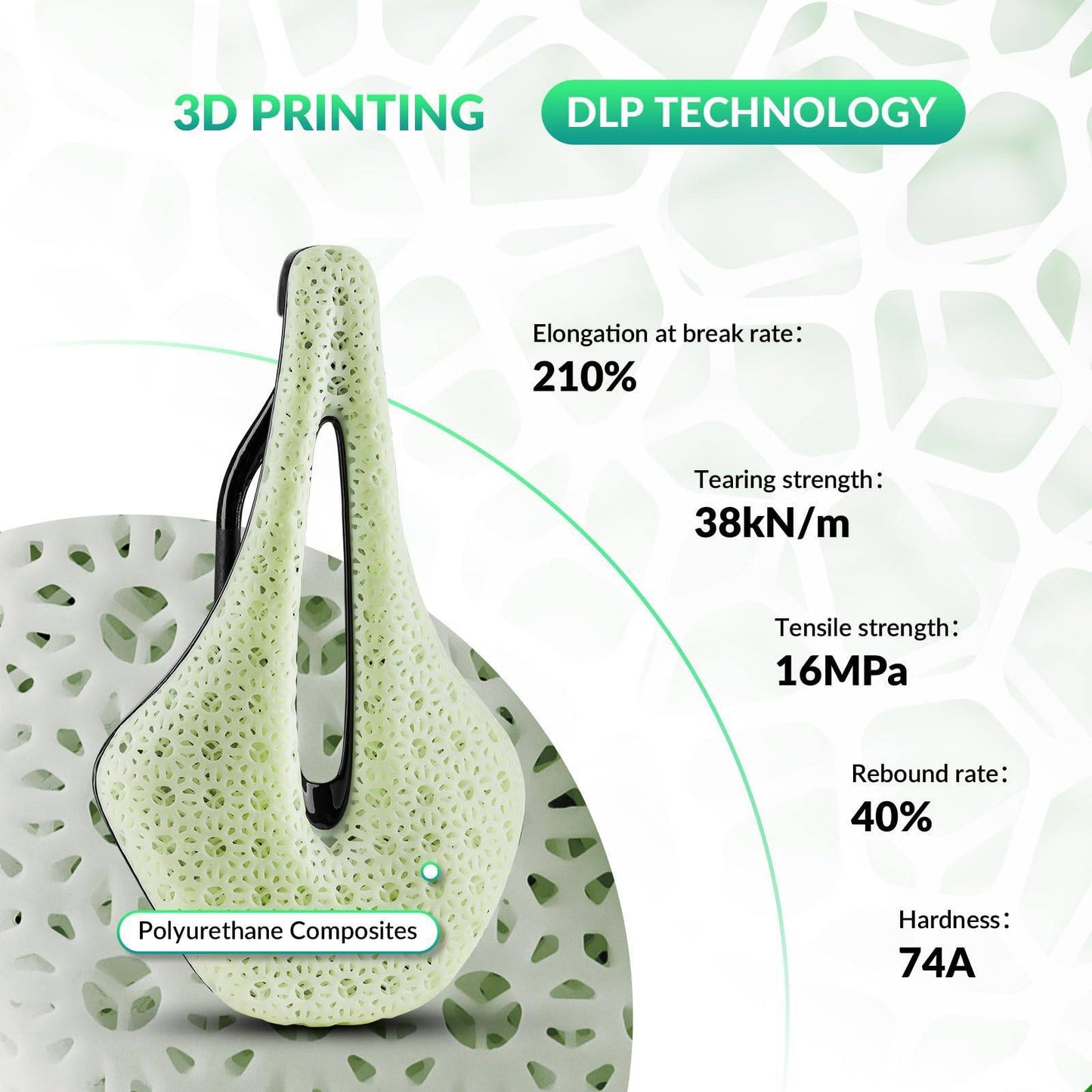 Sillín de bicicleta de carretera de carbono impreso en 3D, ultraligero, amortiguador, ergonómico, ROCKBROS