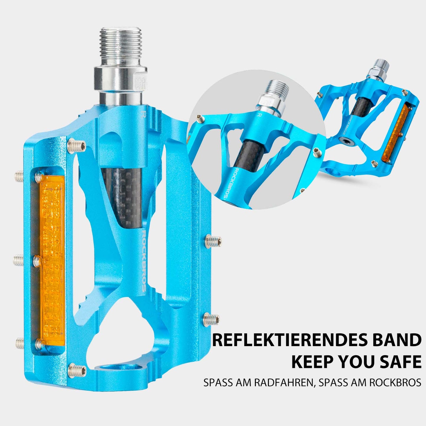 Pedales de bicicleta de aluminio de 9/16 pulgadas con dos reflectores de PVC ROCKBROS