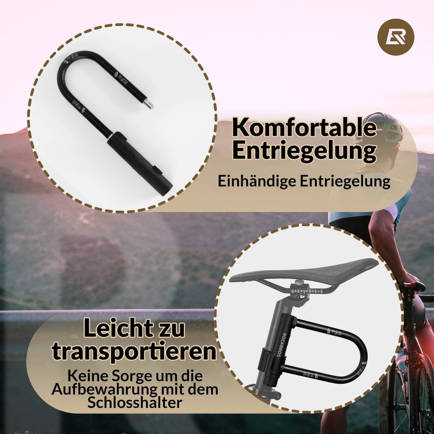 Candado en U para bicicleta de alta seguridad, resistente al agua, ROCKBROS