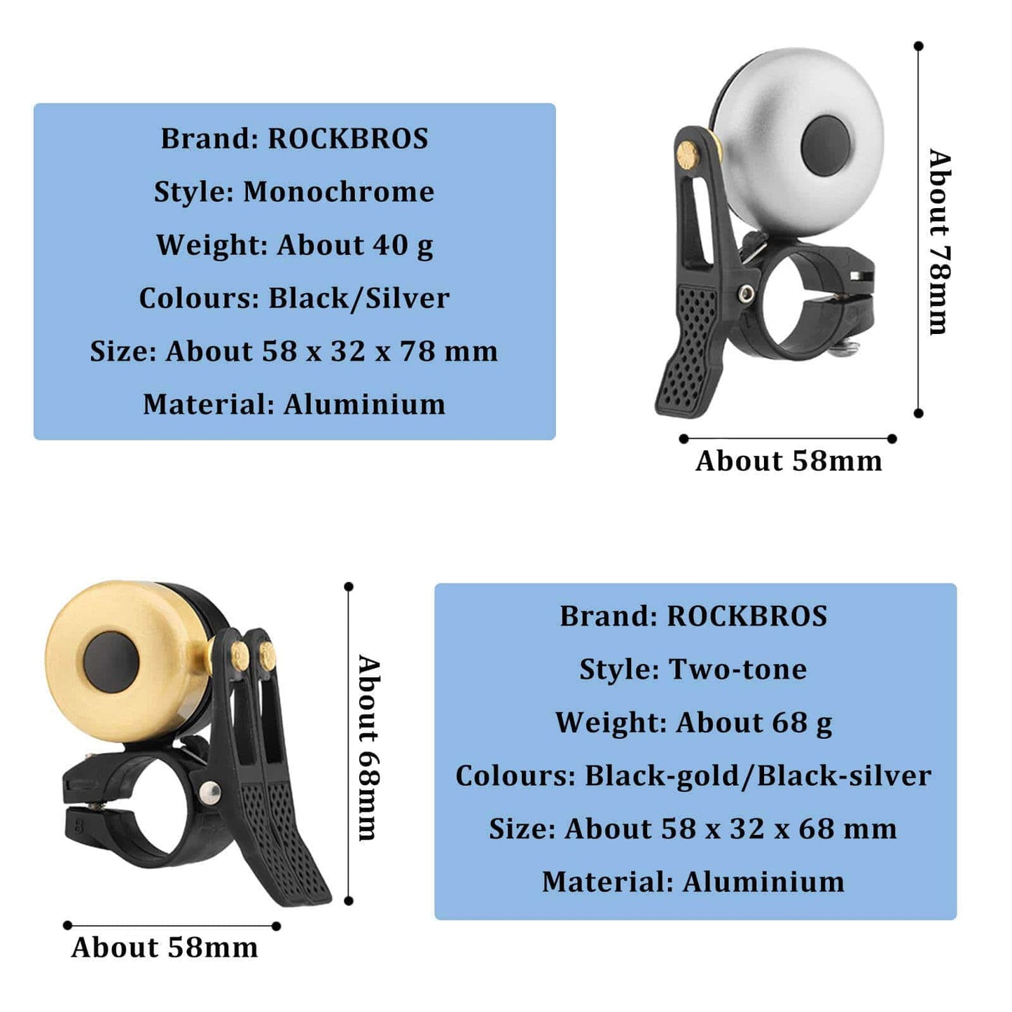 Timbre de bicicleta clásico de latón, mini timbres para bicicleta, 1 o 2 tonos ROCKBROS