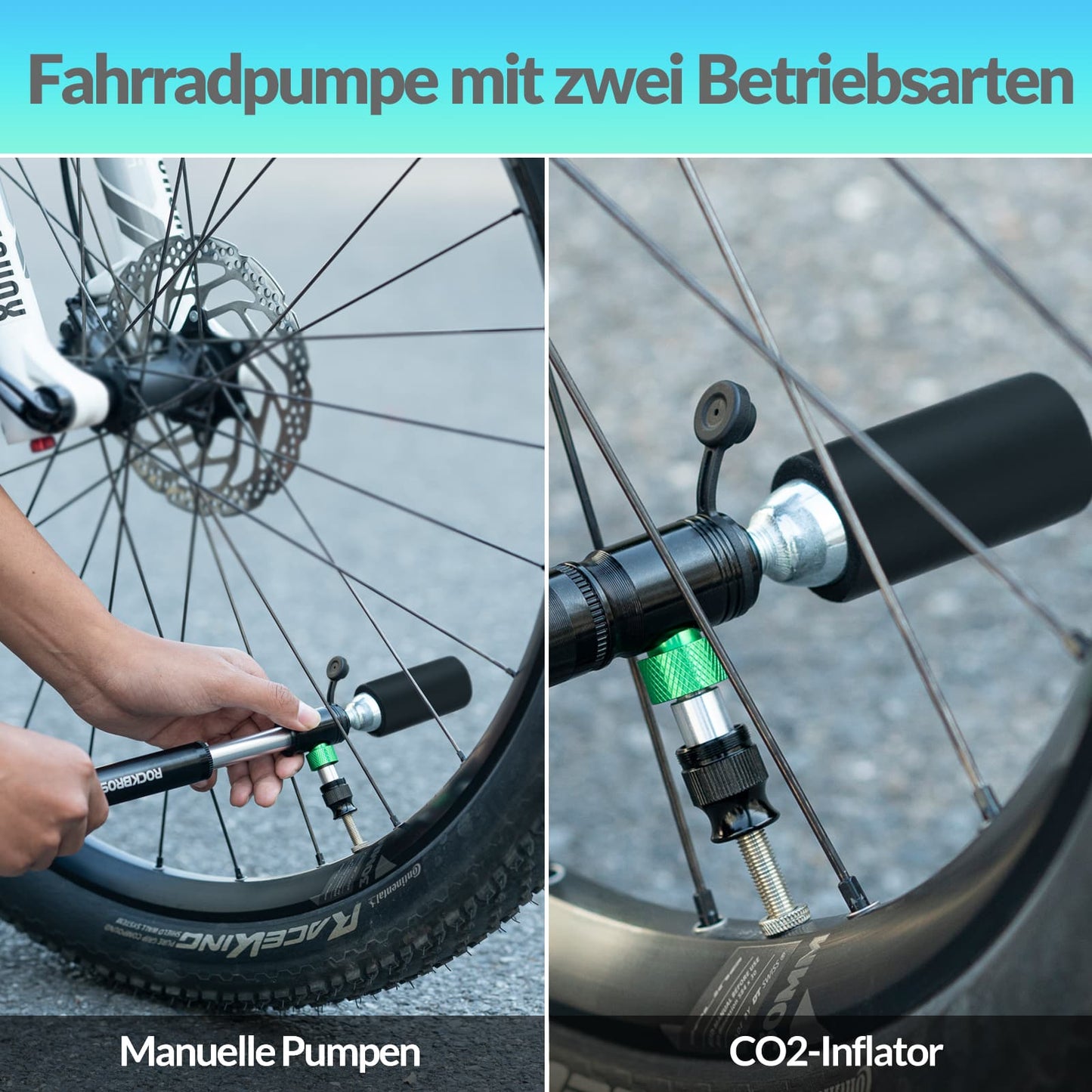 Bomba de bicicleta de CO2 110 PSI aluminio mini bomba negra ROCKBROS
