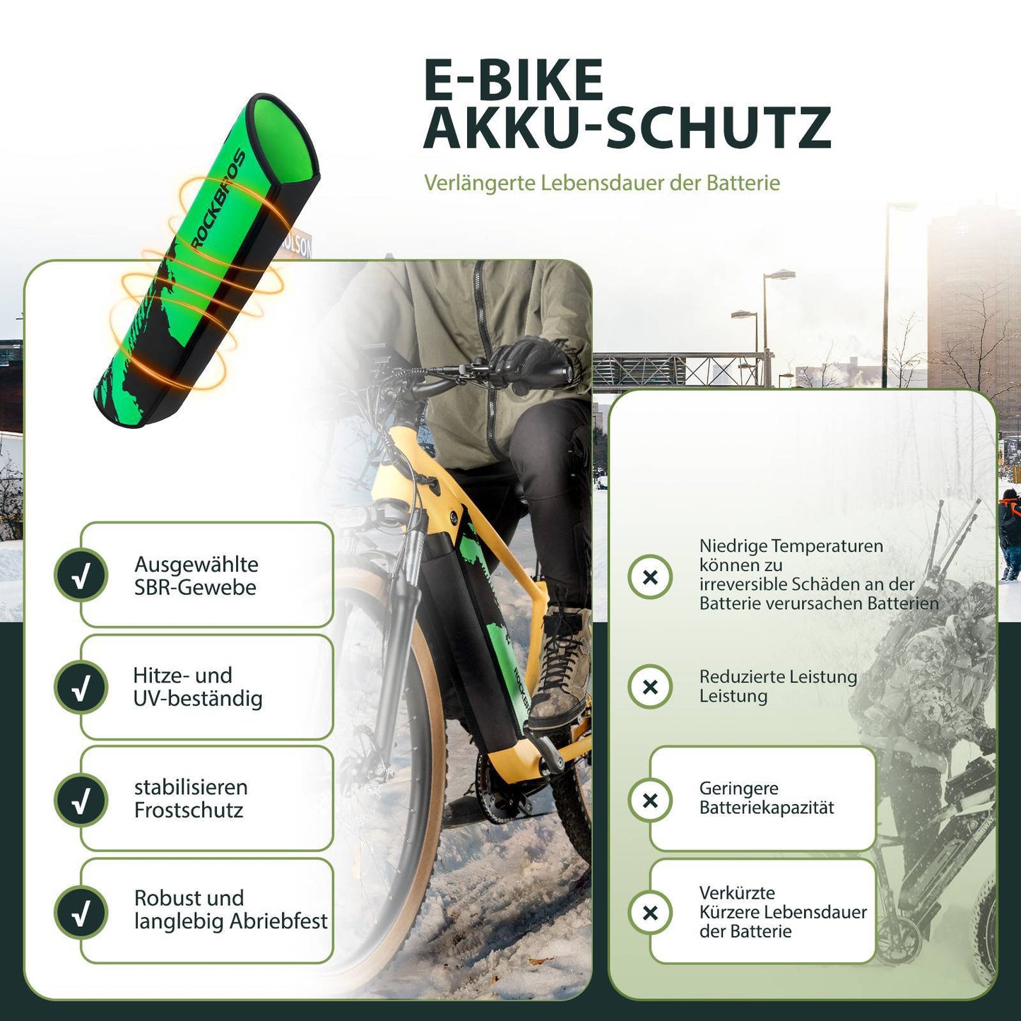 Protección de pintura para batería de bicicleta eléctrica integrada en el cuadro, protección contra el frío, ROCKBROS