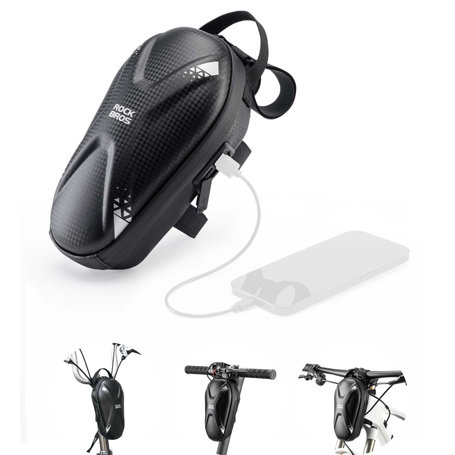 Bolsa para manillar de patinete eléctrico, bolsa frontal impermeable con puertos USB, ROCKBROS