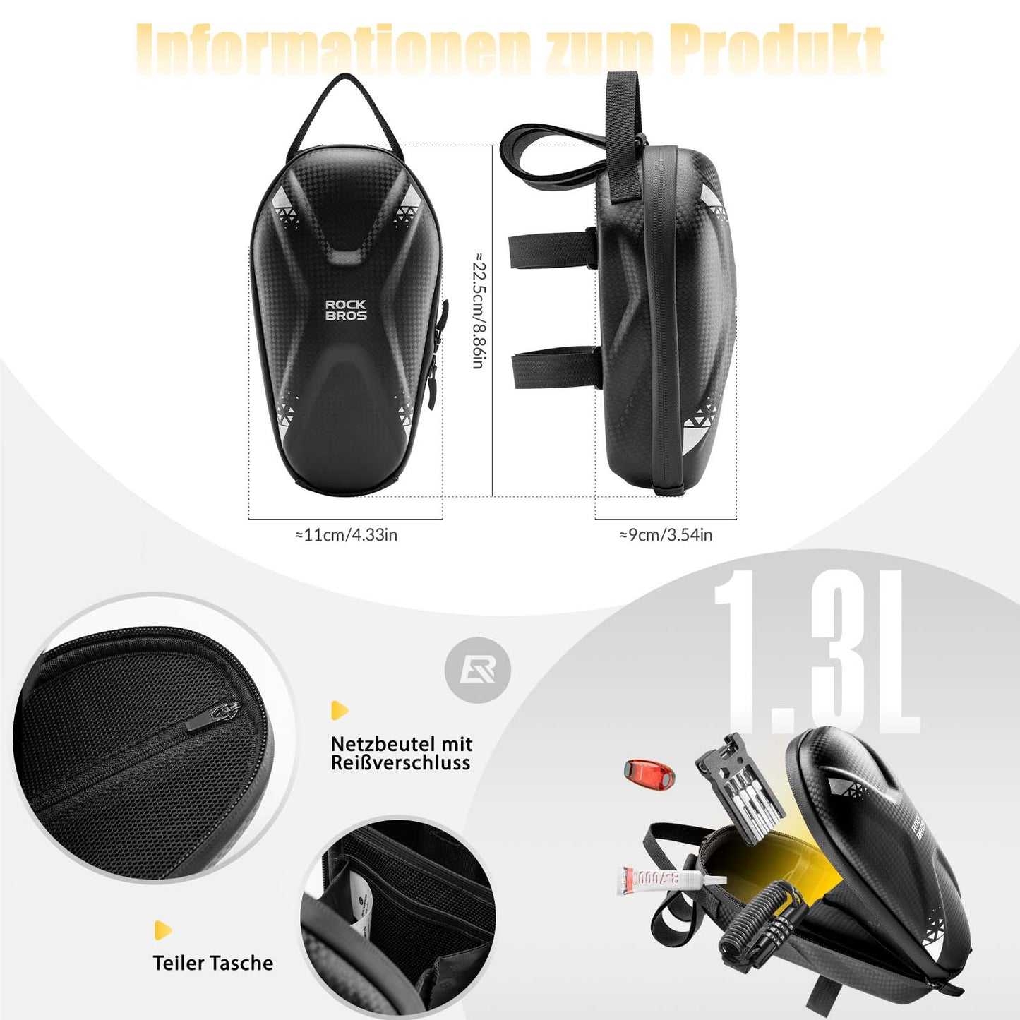 Bolsa para manillar de patinete eléctrico, bolsa frontal impermeable con puertos USB, ROCKBROS