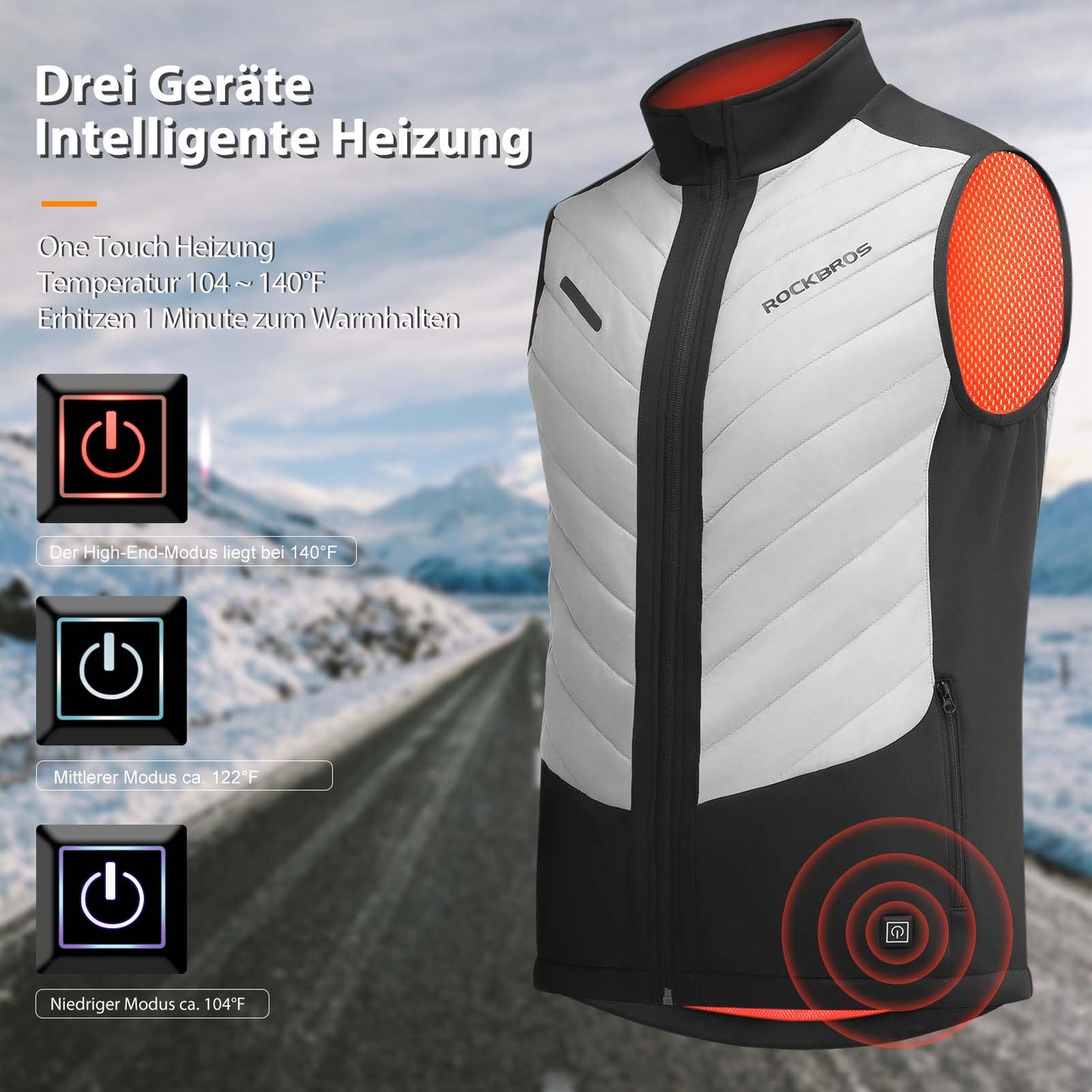 Chaleco calefactable eléctrico ROCKBROS con 3 ajustes de temperatura para hombre y mujer