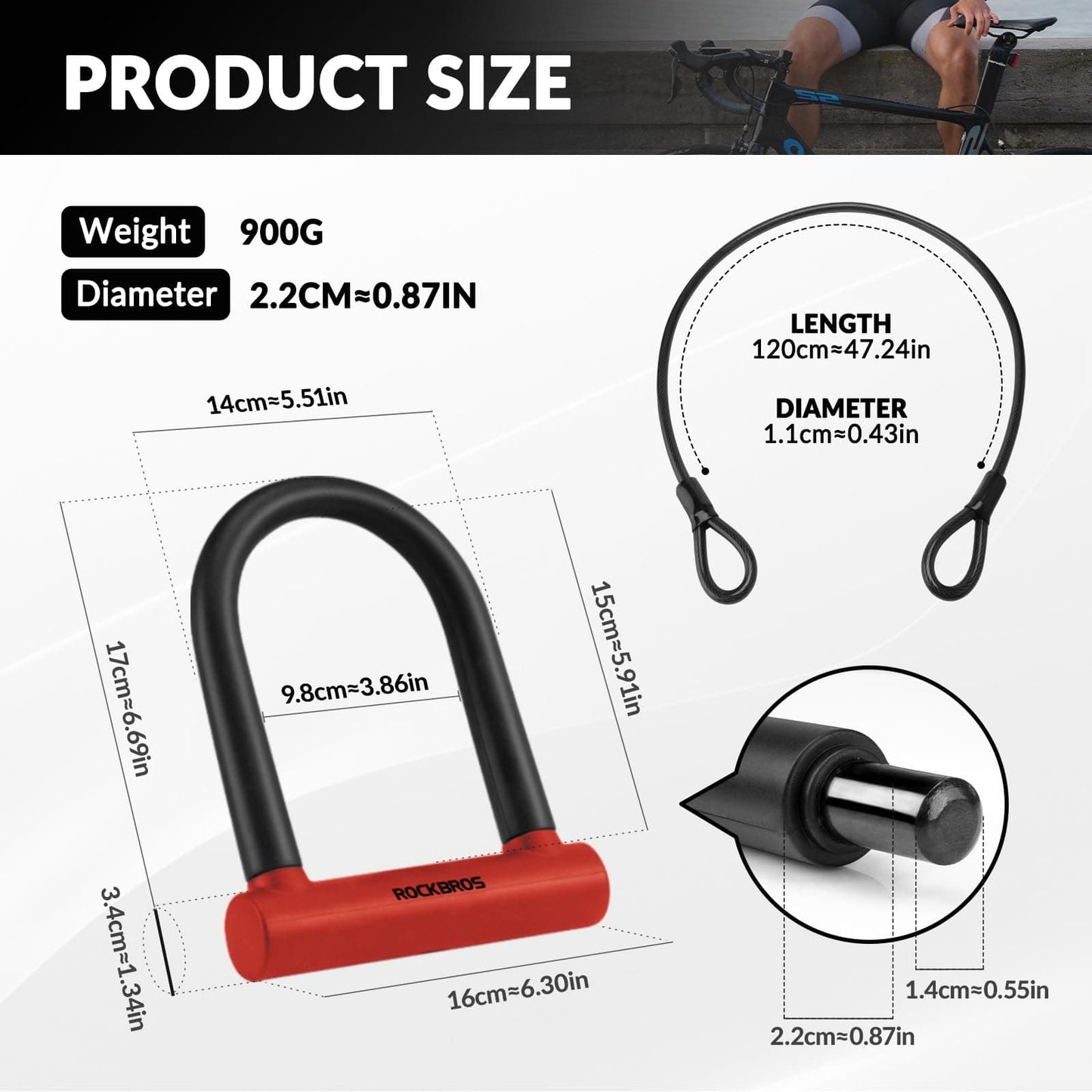 Candado en U de aleación ROCKBROS para bicicletas y motocicletas