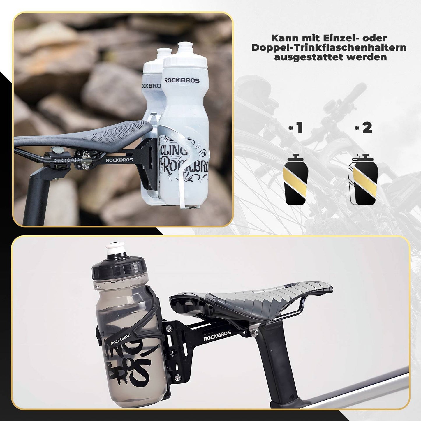 Adaptador de portabotellas para bicicleta de aluminio con montaje ajustable ROCKBROS