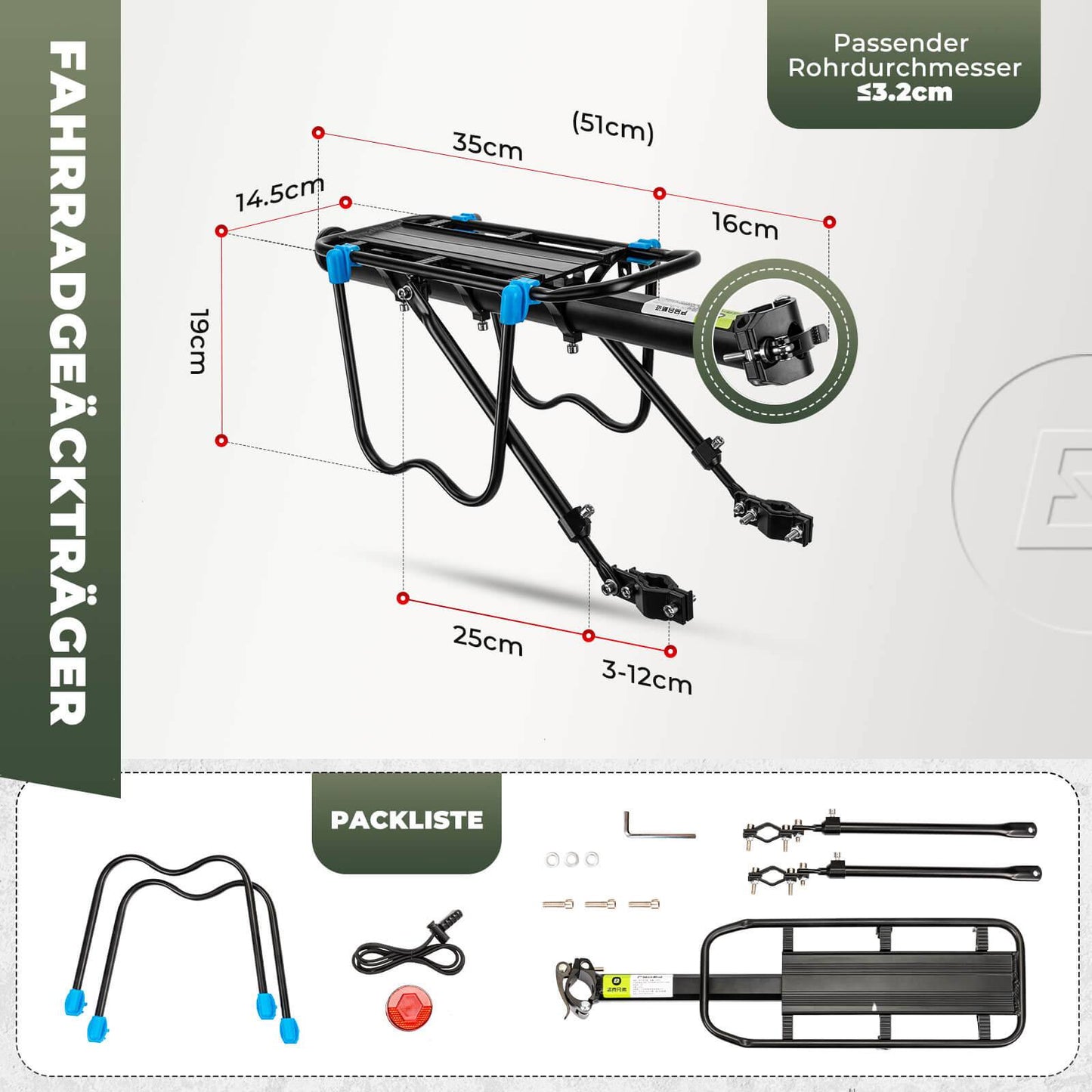 Portaequipajes para bicicletas con reflector y cierre rápido, 24-29 pulgadas, ROCKBROS