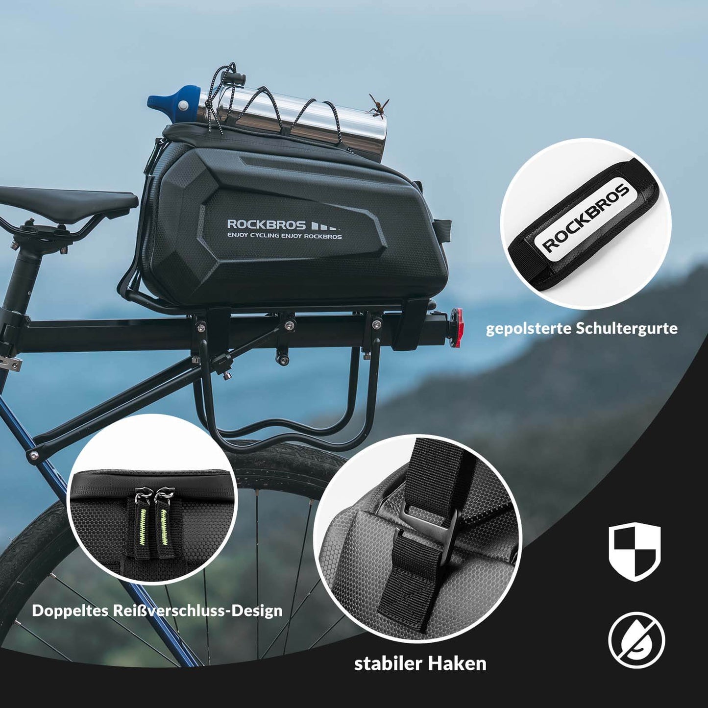 Alforja para bicicleta impermeable ROCKBROS de 9 l con funda para lluvia y correa para el hombro