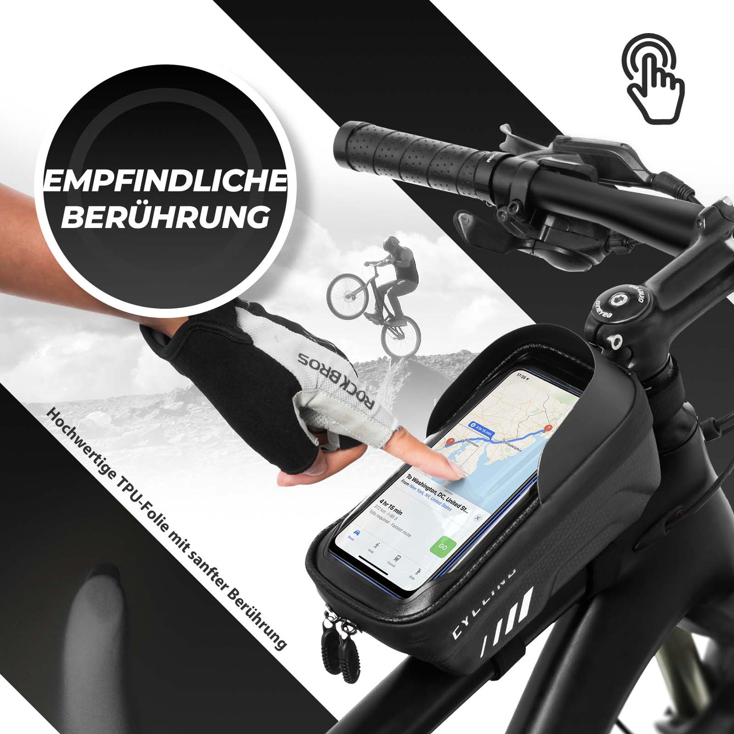 Bolsa para teléfono de bicicleta, soporte para teléfono, compatible con pantalla táctil, 6,7 pulgadas, ROCKBROS