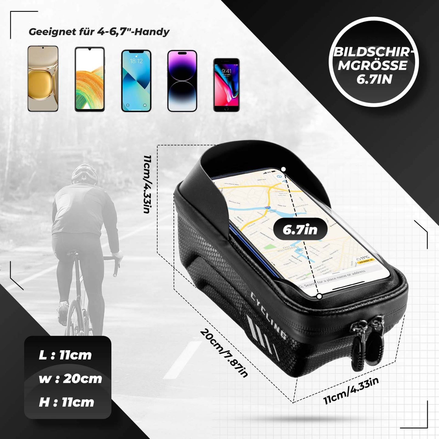 Bolsa para teléfono de bicicleta, soporte para teléfono, compatible con pantalla táctil, 6,7 pulgadas, ROCKBROS