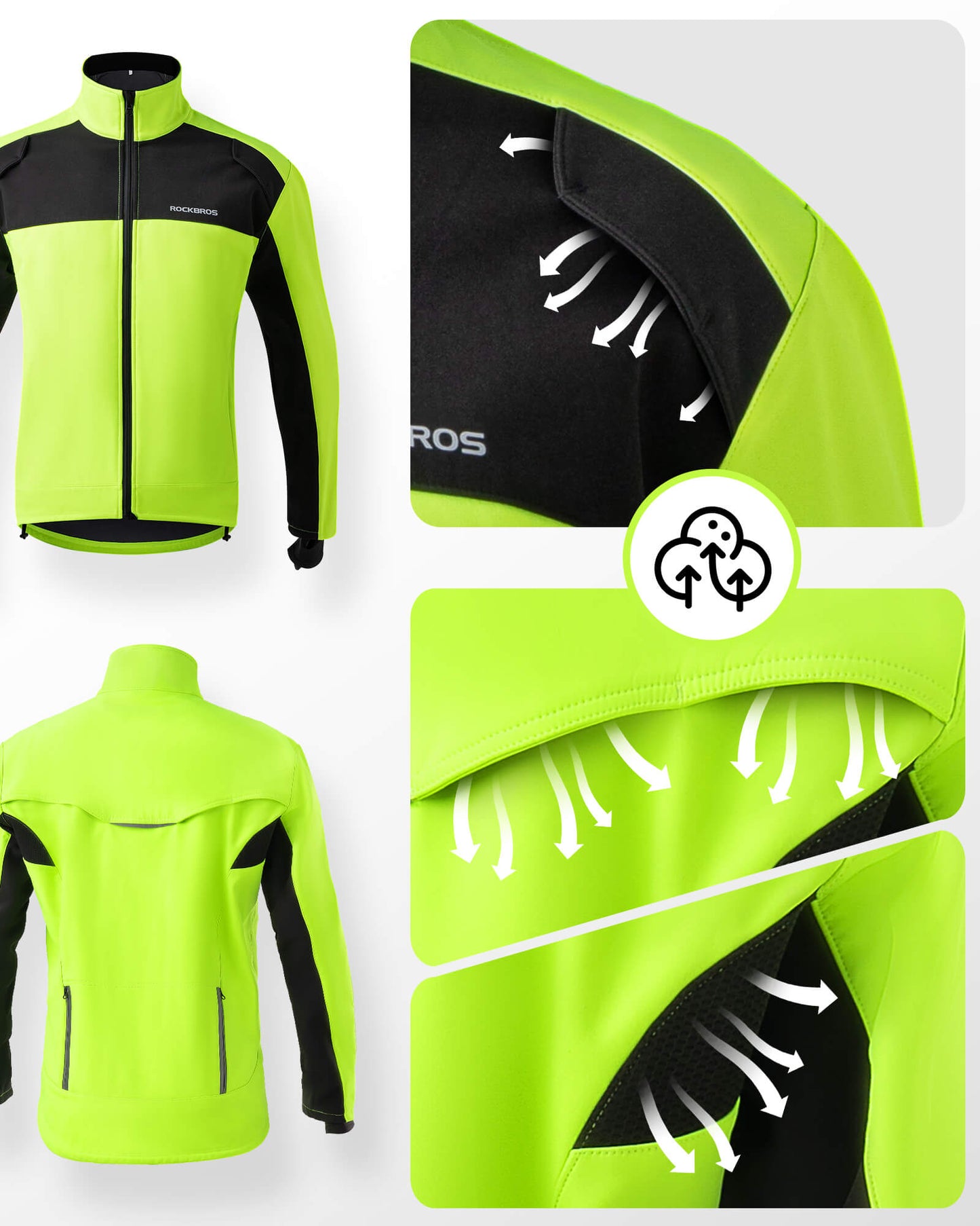 Chaqueta y pantalones de ciclismo Traje de ciclismo de invierno Verde brillante ROCKBROS