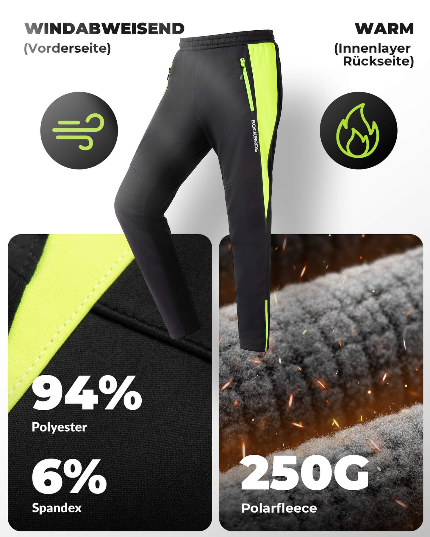 Chaqueta y pantalones de ciclismo Traje de ciclismo de invierno Verde brillante ROCKBROS