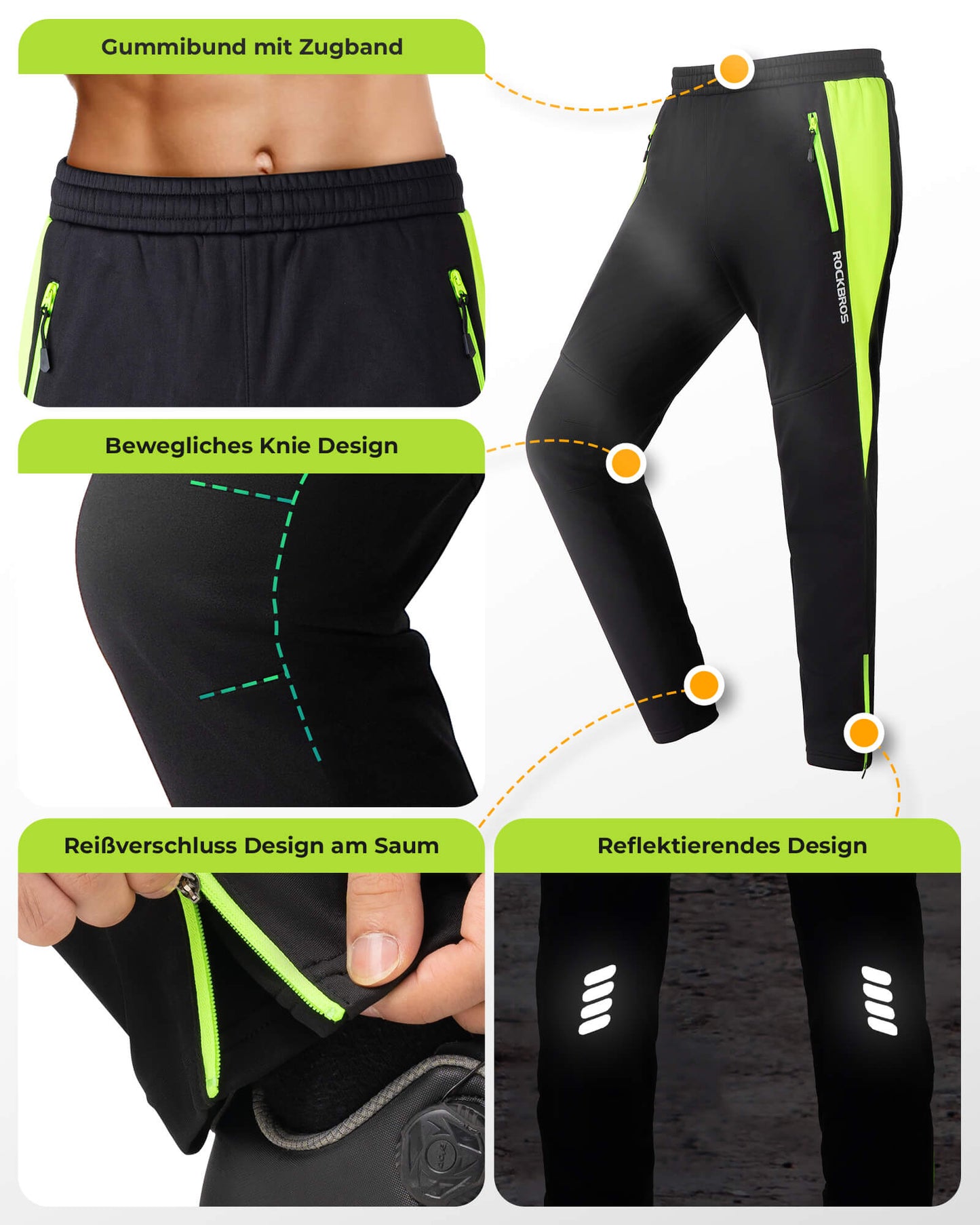 Chaqueta y pantalones de ciclismo Traje de ciclismo de invierno Verde brillante ROCKBROS