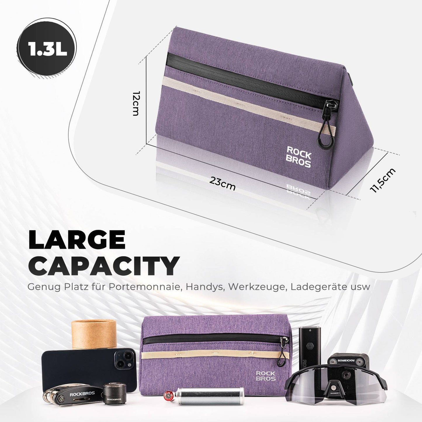 Bolsa para manillar de bicicleta, bolsa para bicicleta, cesta para bicicleta, 6 colores, aprox. 1,3 L, ROCKBROS