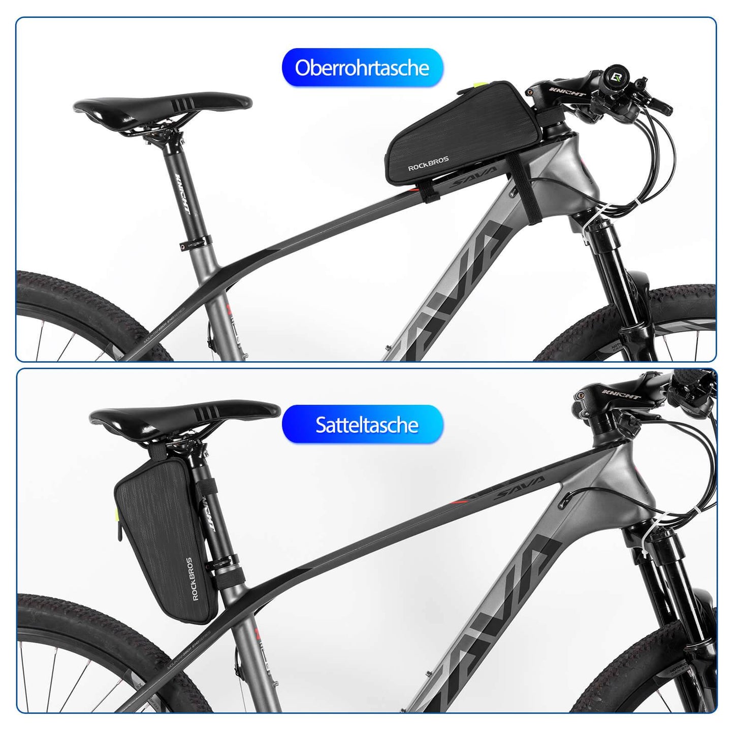 Bolsa para tubo superior/sillín de bicicleta de 1,1 L con compartimentos interiores ROCKBROS