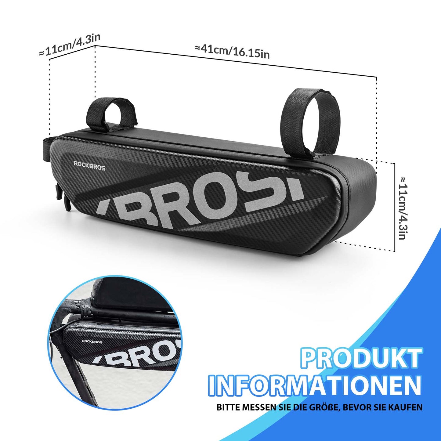 Bolsa para cuadro de bicicleta, impermeable, para tubo superior, 4,5 l, color negro, ROCKBROS