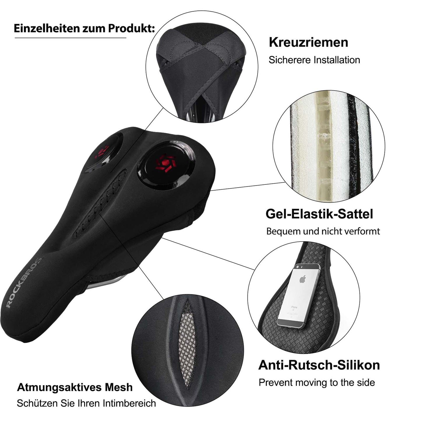Funda de gel para sillín de bicicleta, color negro, ROCKBROS