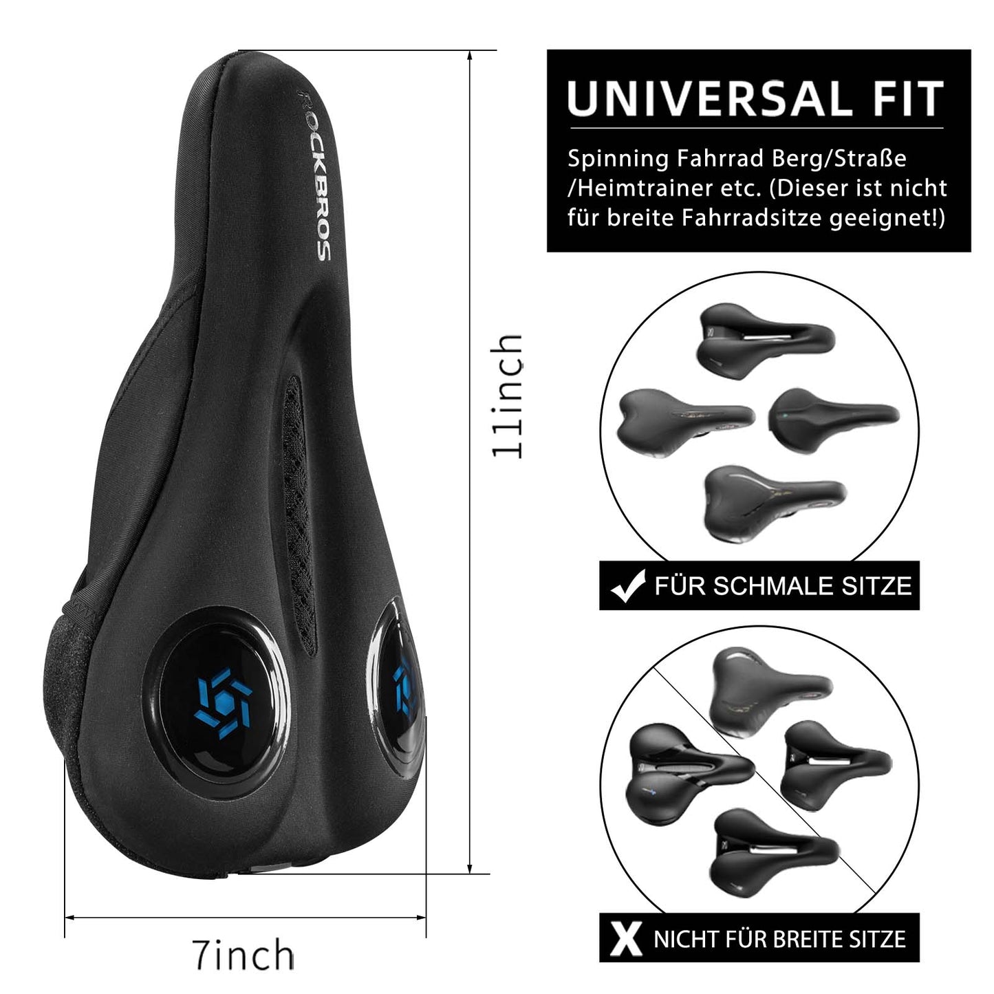 Funda de gel para sillín de bicicleta, color negro, ROCKBROS