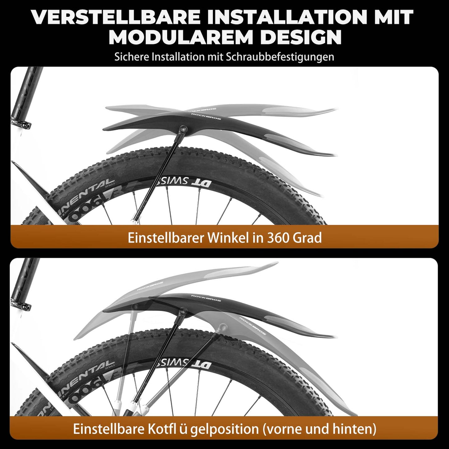 Juego de guardabarros de bicicleta delantero/trasero flexible ajustable ROCKBROS