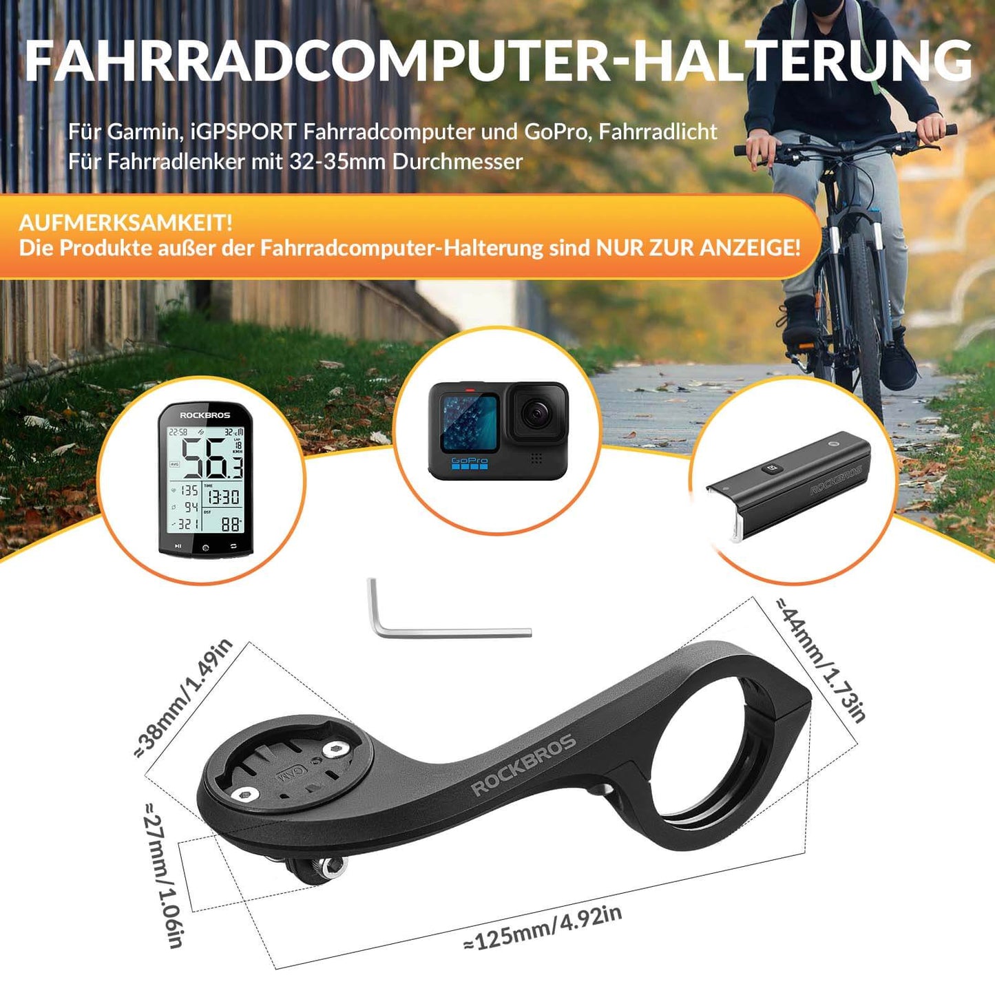 Soporte para ciclocomputador compatible con Garmin/iGPSPORT para manillares de 32-35 mm ROCKBROS