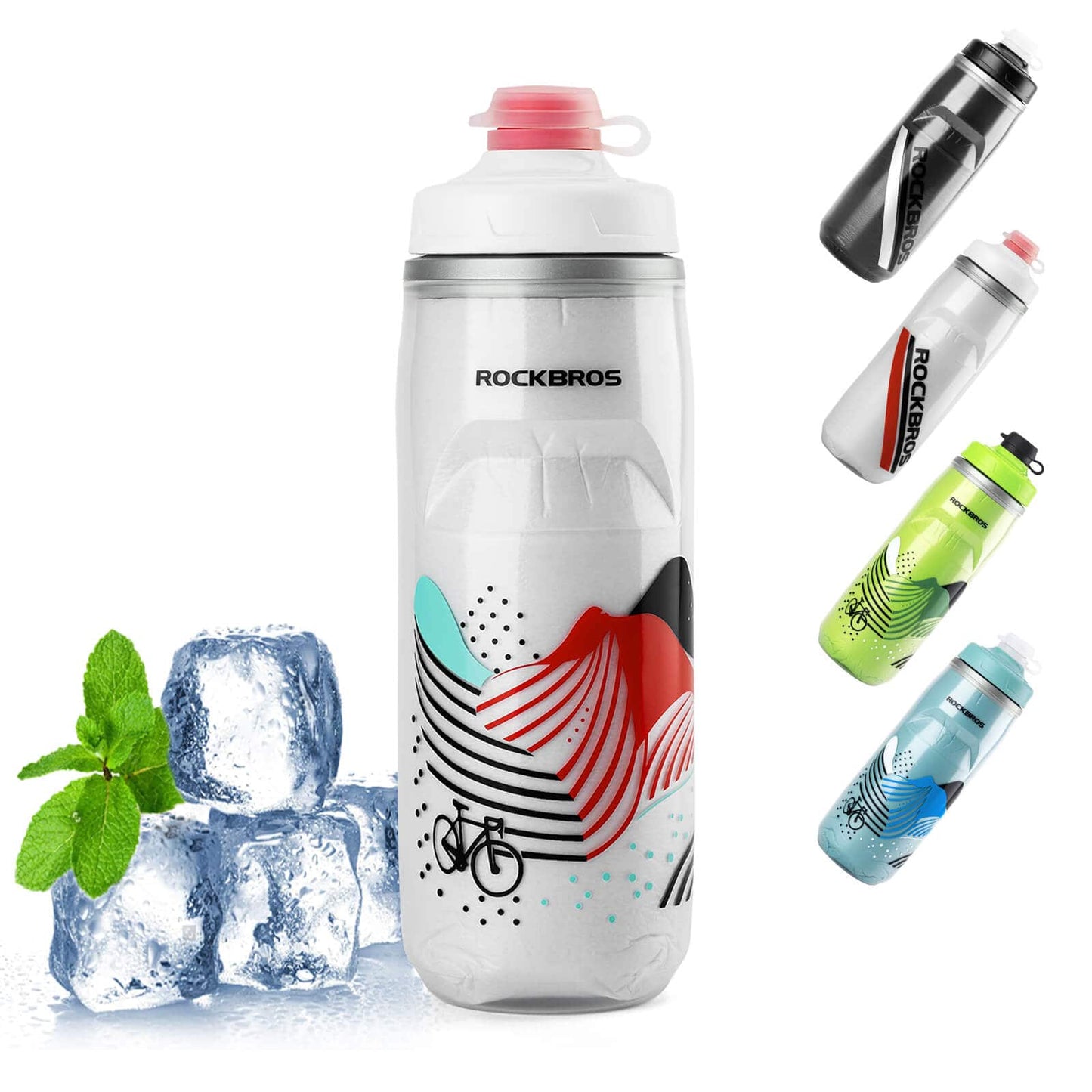 Botella de ciclismo de 620 ml, botella deportiva con función de enfriamiento de 5 horas, ROCKBROS