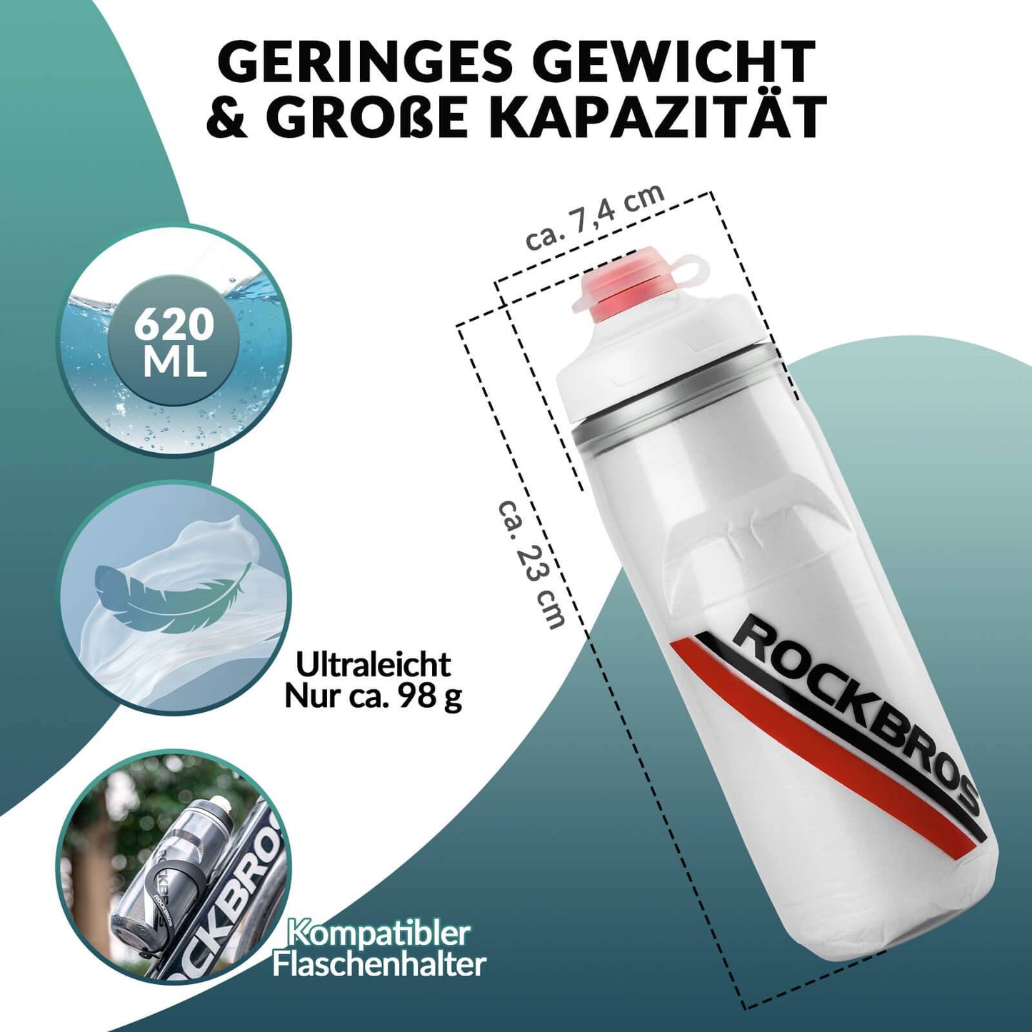 Botella de ciclismo de 620 ml, botella deportiva con función de enfriamiento de 5 horas, ROCKBROS