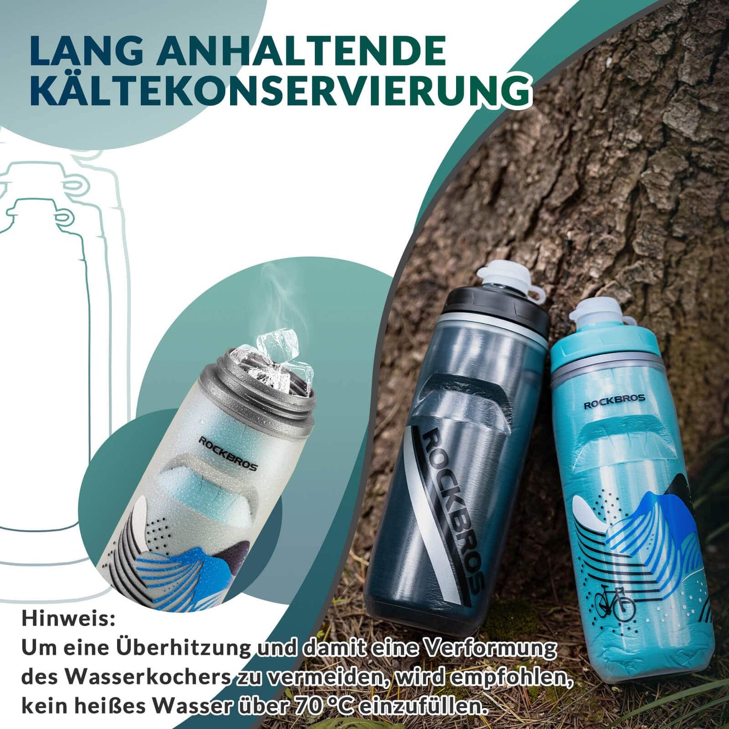 Botella de ciclismo de 620 ml, botella deportiva con función de enfriamiento de 5 horas, ROCKBROS