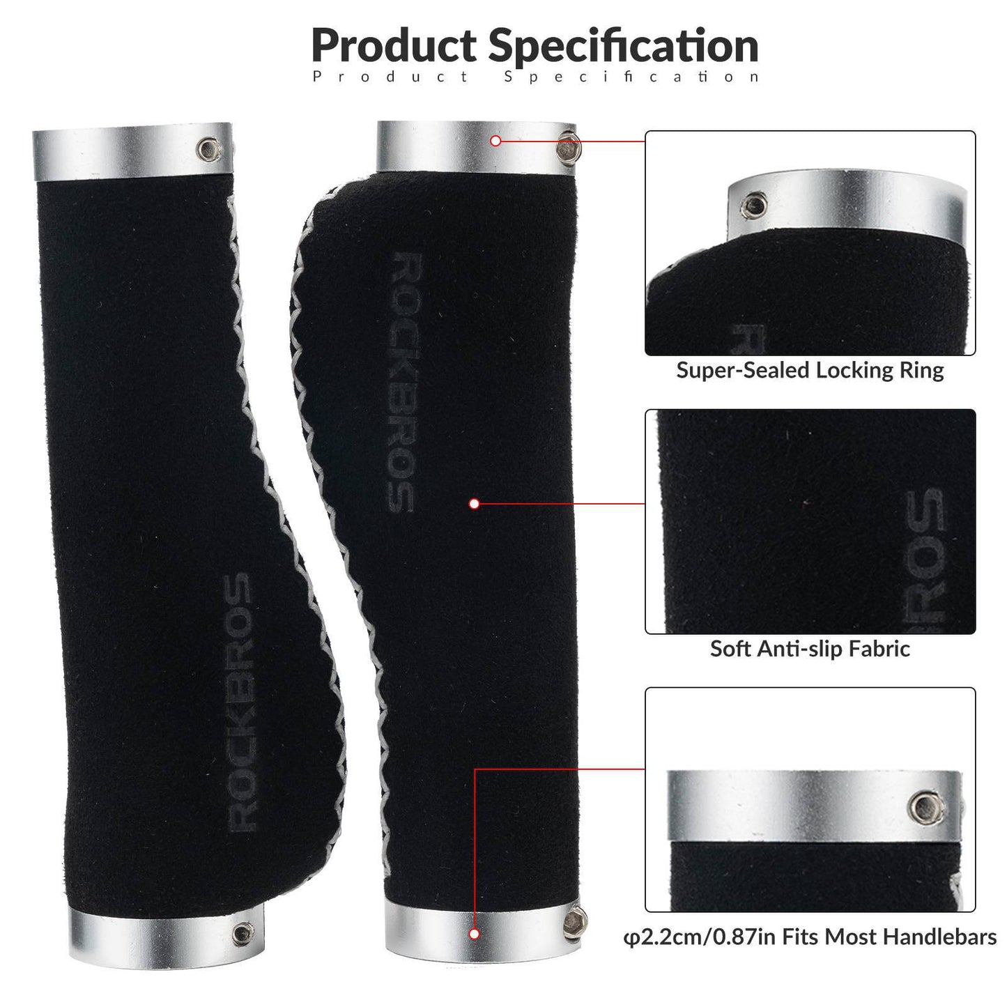 Puños de cuero para manillar de bicicleta de 22,2 mm de diámetro, ROCKBROS