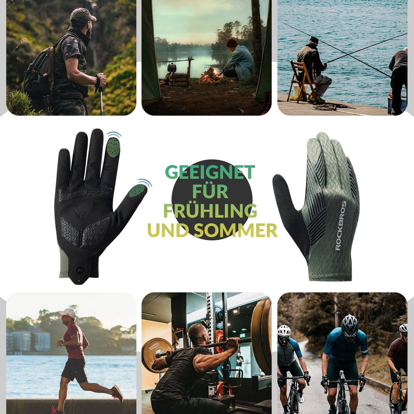 Guantes de ciclismo para mujer/hombre con pantalla táctil antideslizantes finos ROCKBROS