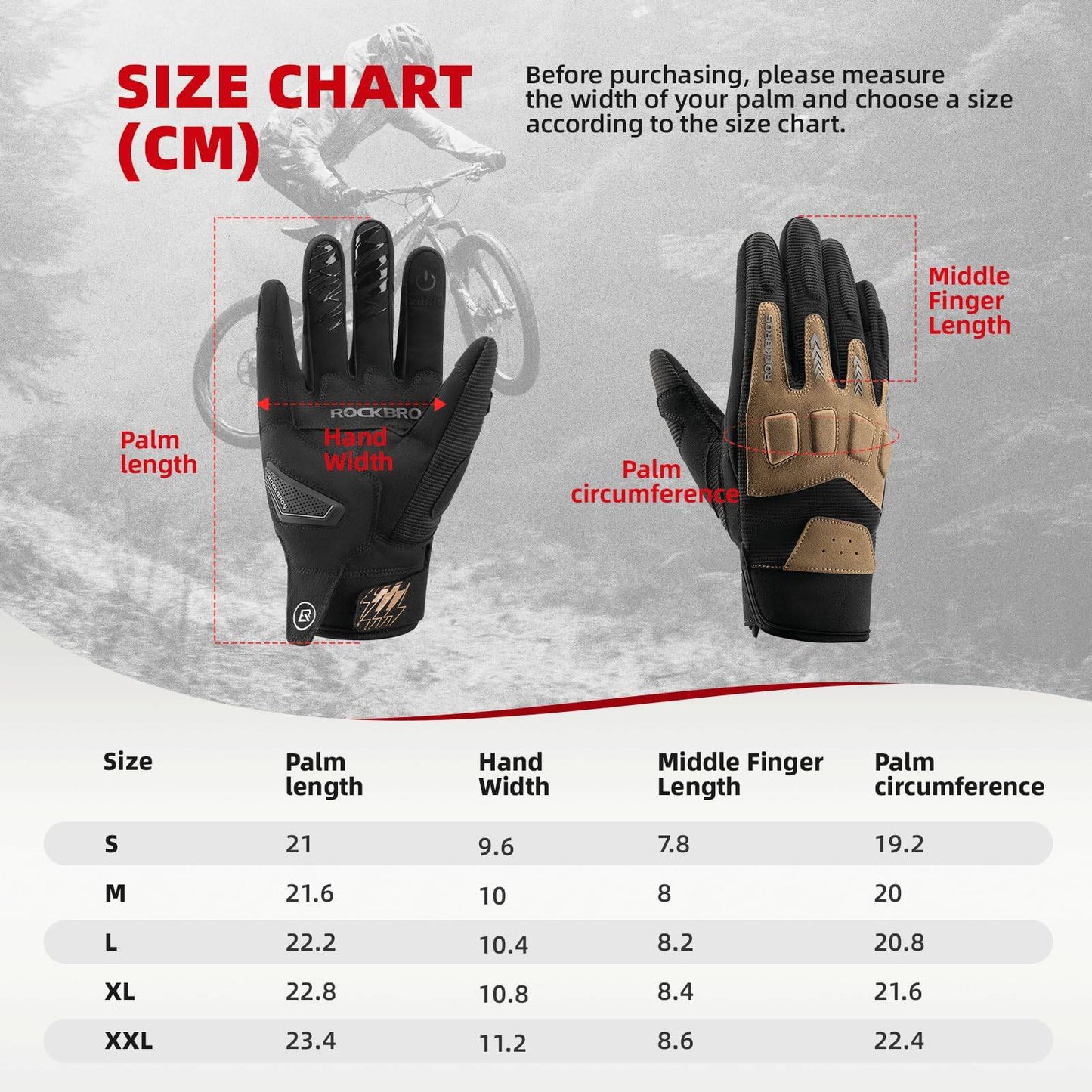 Guantes de ciclismo para hombre, invierno/otoño, MTB, guantes con absorción de impactos, ROCKBROS