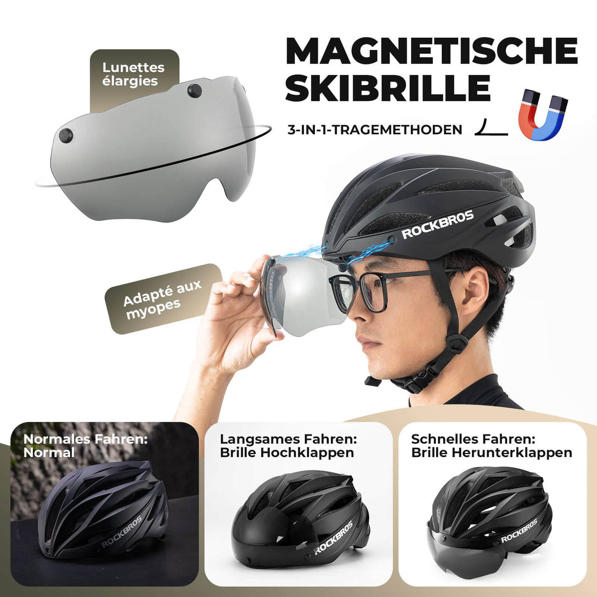 ROCKBROS Casco de Bicicleta MTB Magnético Desmontable con Visera
