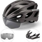 ROCKBROS Casco de bicicleta con gafas magnéticas desmontables integradas y visera