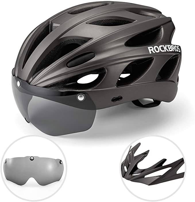 ROCKBROS Casco de bicicleta con gafas magnéticas desmontables integradas y visera