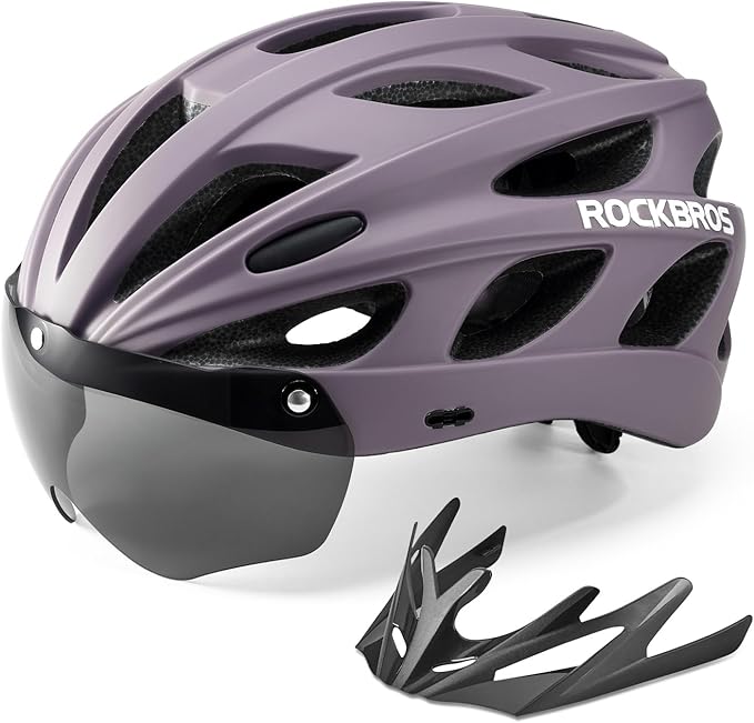 ROCKBROS Casco de bicicleta con gafas magnéticas desmontables integradas y visera