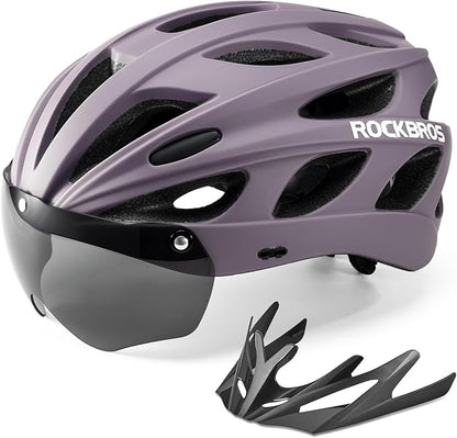 ROCKBROS Casco de bicicleta con gafas magnéticas desmontables integradas y visera