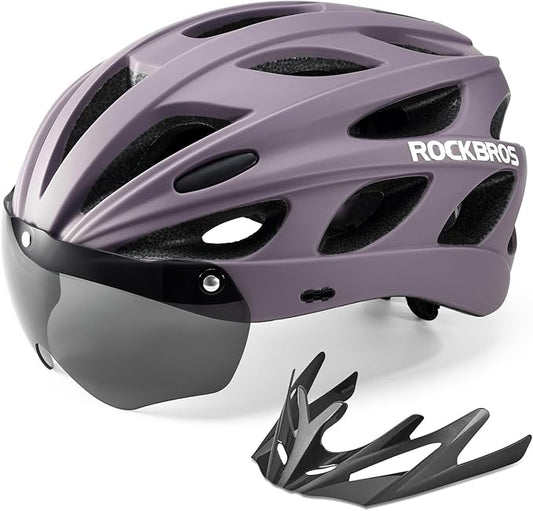 ROCKBROS Casco de bicicleta con gafas magnéticas desmontables integradas y visera