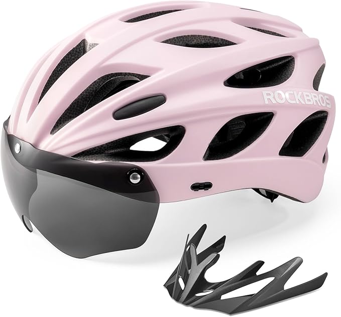 ROCKBROS Casco de bicicleta con gafas magnéticas desmontables integradas y visera