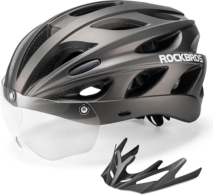 ROCKBROS Casco de bicicleta con gafas magnéticas desmontables integradas y visera