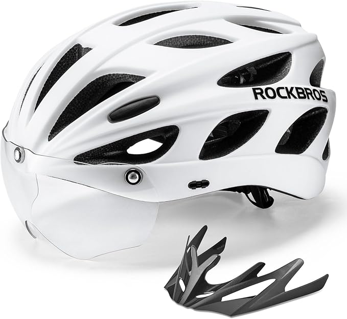 ROCKBROS Casco de bicicleta con gafas magnéticas desmontables integradas y visera