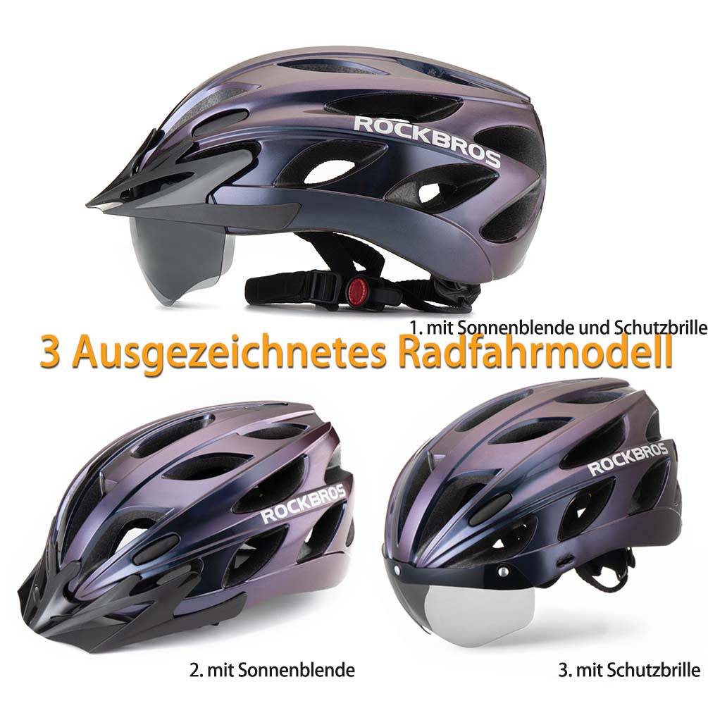ROCKBROS Casco de bicicleta con gafas magnéticas desmontables integradas y visera