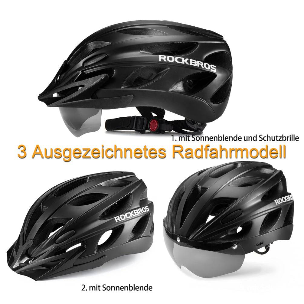 ROCKBROS Casco de bicicleta con gafas magnéticas desmontables integradas y visera