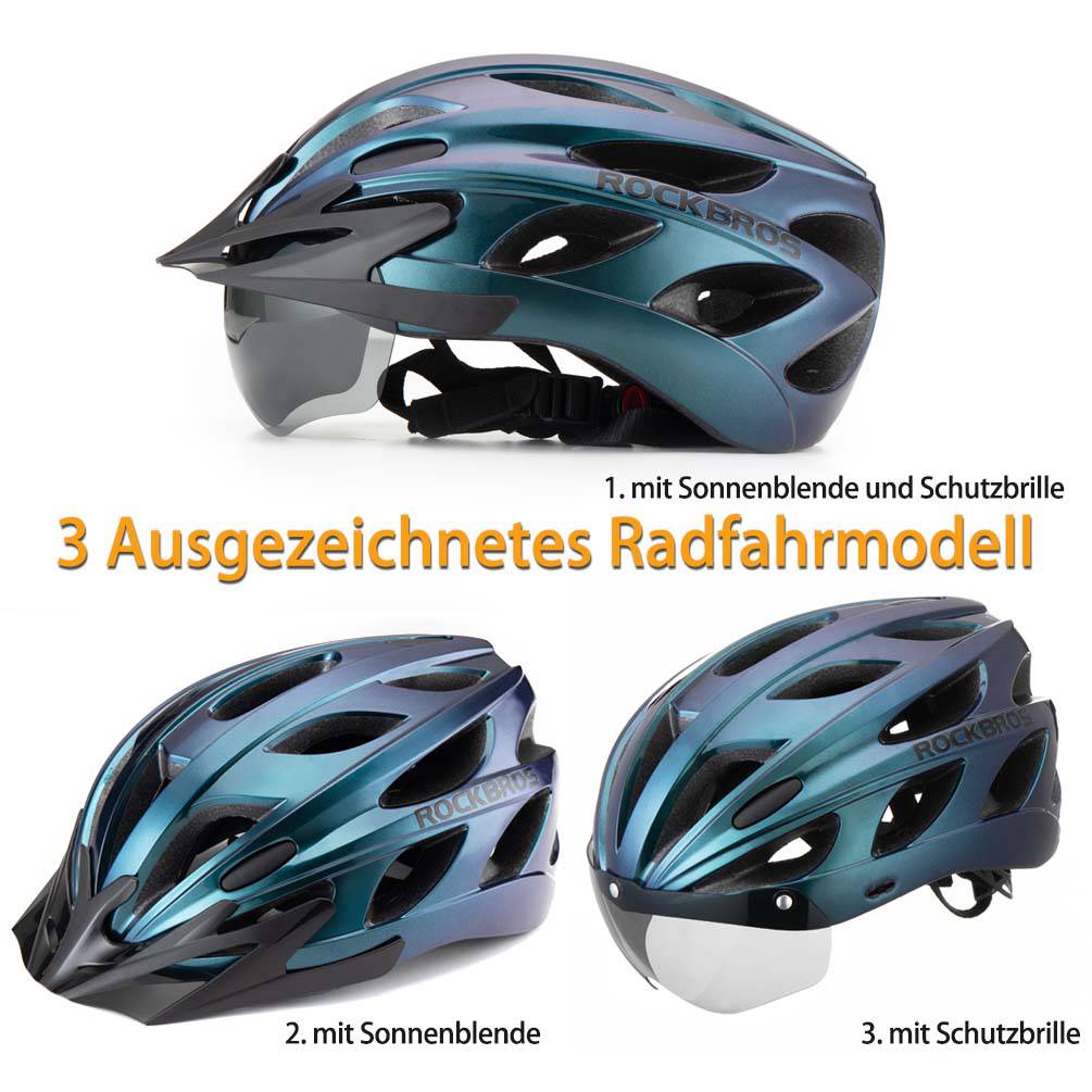 ROCKBROS Casco de bicicleta con gafas magnéticas desmontables integradas y visera