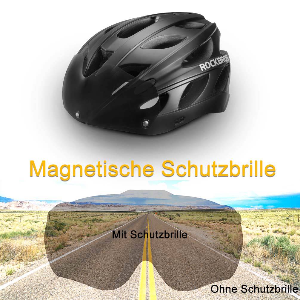ROCKBROS Casco de bicicleta con gafas magnéticas desmontables integradas y visera